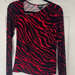 INC International Concepts Women's Red and Black zebra pattern long sleeve top